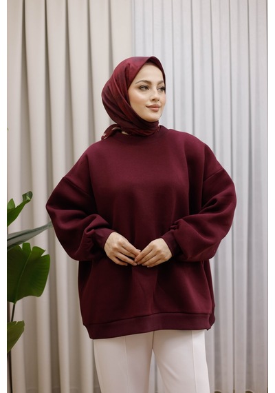 Moonsc Oversize Sweat 3 İplik Şardonlu Bordo