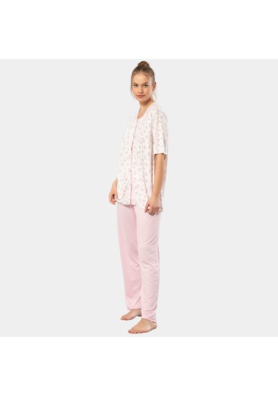Türen Empirme Düğmeli Battal Kısa Kollu Pijama Takım 3370/pembe 001