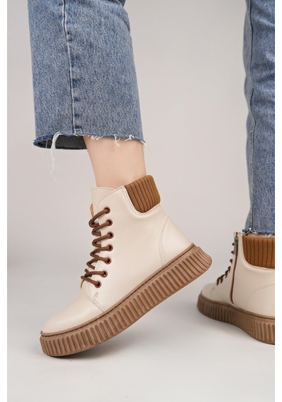 Nesilshoes Nesil Shoes Ermod 401 Bej Taba Kadın Postal Bot