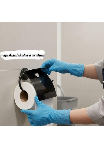 Yapışkanlı Tuvalet Kağıdı Askısı Kapaklı Paslanmaz Metal Wc Kağıtlık 10 10 Cm Siyah Renk Delmesiz Ko Genel