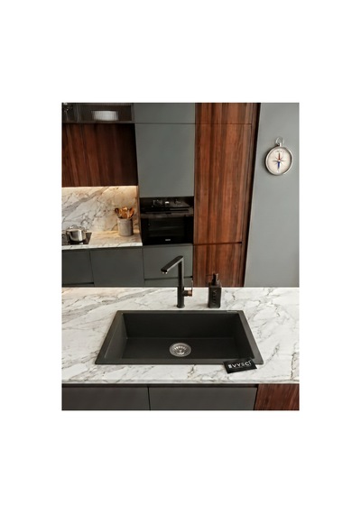 Gordion 77 K013 Granit Evye 770x475 Mm Tek Göz Mutfak Evyesi - K013 Gordion 77 Siyah Siyah
