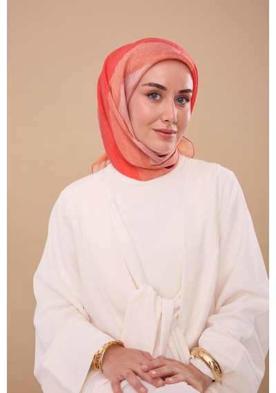 Silk Home Olinda İpek Eşarp 47005-13 Şeftali, Pembe, Turuncu, Bej, Gül Kurusu