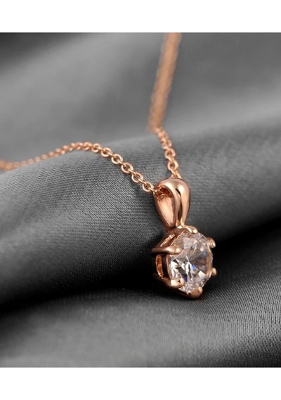 Brezza Lusso Jewelry 925 Ayar Gümüş Zirkon Taşlı Rose Renk Kadın Tektaş Gümüş Kolye 45 CM