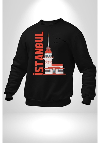İstanbul Kız Kulesi Türkiye Unisex Siyah Sweatshirt Siyah