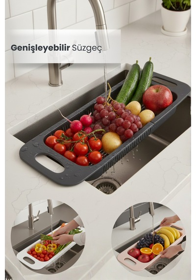 Sürgülü Genişleyebilir Süzgeç Ayarlanabilir Meyve Sebze Yıkama Sepeti Karışık Renkli