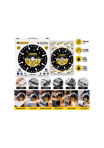 10 Adet Çok Amaçlı Kesme Disk Seramik - Çelik - Pvc - Inox - Alüminyum - Taş 115mmx22.2 Bx40