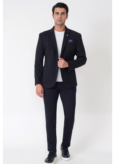 Slim Fit Torba Cep Esnek Tencel Kumaş Lacivert Ceket C 751