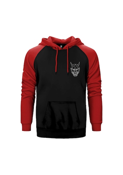 Ghostemane Maske Kırmızı Renk Reglan Kol Kapşonlu Sweatshirt Kırmızı