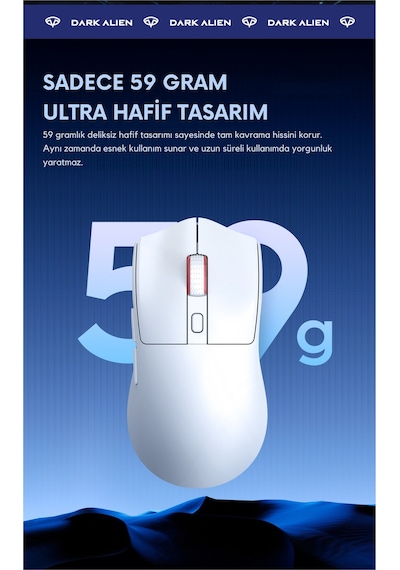 Dark Alien X1 Kablosuz 3 Modlu Oyuncu Mouse- 59 Gram 400 Mah Batarya- Makrolu Diğer