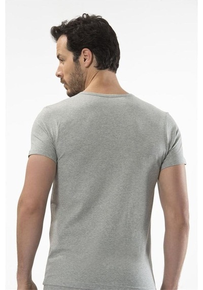 Cacharel 1308 Düğmeli Kısa Kollu Erkek T-shirt - Gri Melanj Gri Melanj