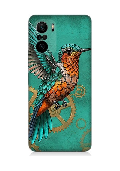 Xiaomi Poco F3 Uyumlu Turkuaz Zeminde Sinek Kuşu Desenli Silikon Kılıf Çok Renkli