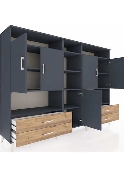 Hyperion Dolap 12 Raflı 4 Çekmeceli 5 Kapaklı 220x44x163 Antrasit Antrasit-antrasit/çam Hyperion Dolap 12 Raflı 4 Çekmeceli 5 Kapaklı 220x44x163 Antrasit Antrasit-antrasit/çam