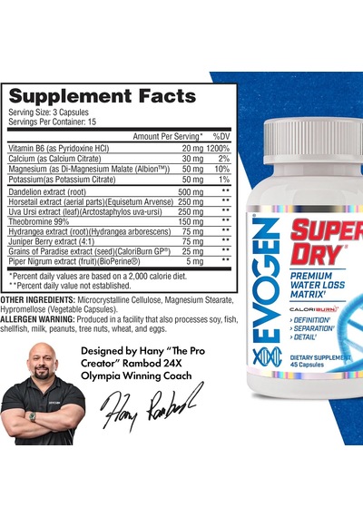 Evogen Super Dry Premium Water Control Matrix Fat Burner 45 Kapsül