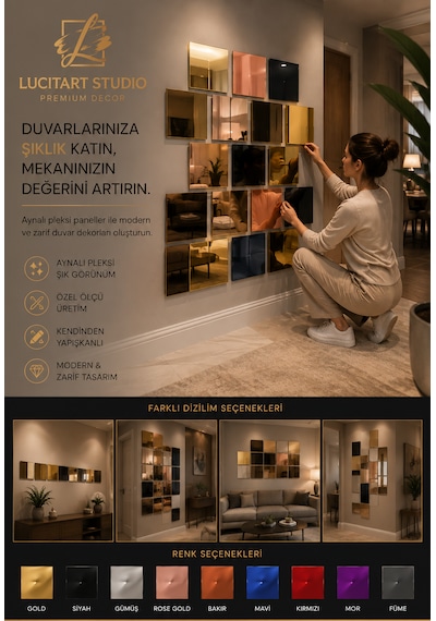 10 Adet 1mm Dekoratif Kare Bakır Pleksi - 10x10, 15x15, 20x20, 25x25, 30x30, 35x35, 40x40 Cm Kendinden Yapışkanlı Duvar Dekorasyonu Ürünü Pleksi Ayna Beklentisiyle Almayınız