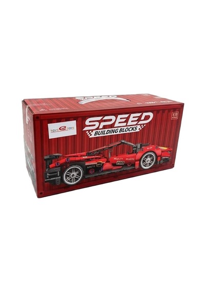 Toys E Toys Speed Building Blocks 1:18 Ölçek Çek Bırak Kırmızı Yarış Arabası Yapı Blok Seti 426 Parça 9055-7