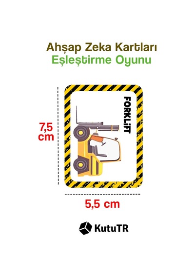Ahşap Zeka Kartları Eşleştirme Oyunu 16 Parça İş Makineleri Seti, İşmak01