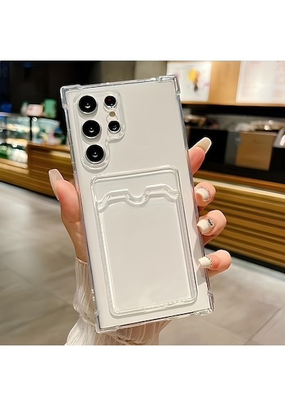 Samsung Galaxy S22 Ultra Uyumlu Kartlıklı Kılıf Kamera Korumalı Anti Şok Şeffaf Kapak Şeffaf