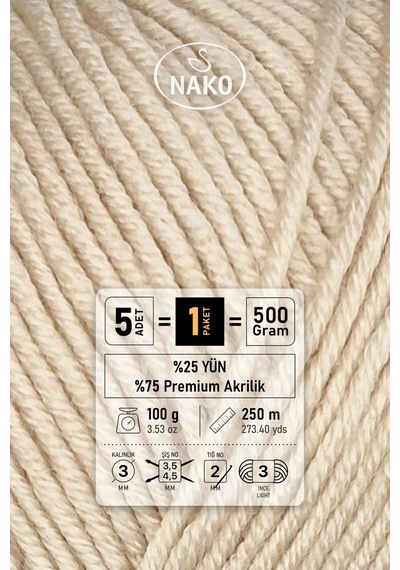 Elit Baby - 11451 Badem - 5'li Paket - 100gr/250m - Bebek İpi - Anti Pilling Tüylenmez İp