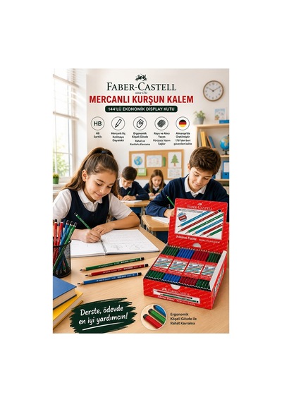 Siyah Kurşun Kalem Mercanlı 6 Adet Faber Castell Mercanlı Kurşun Tahta Kalem Hb Orta Dereceli Öğrenci Kalemi Okul Çok Renkli