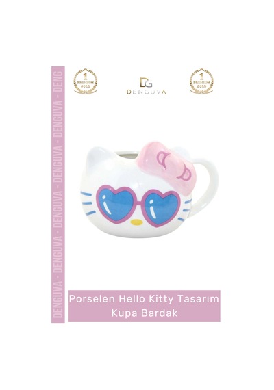 Bardak Porselen Şık Tasarım Dekoratif 225 Ml Hediye Kaliteli Dayanıklı Hello Kitty Kupa Bardak Çok Renkli