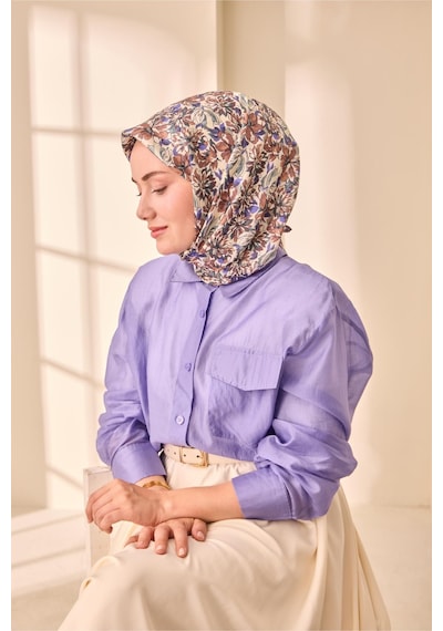 Silk Home Twill İpek Eşarp 11477-14 Fildişi, Kahverengi, Morcivert, Su Yeşili