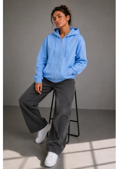 Bb Butik Basic Kadın Oversize Fermuarlı Kapüşonlu Sweatshirt Üç İplik Sweatshirt Hırka My3535 Mavi Bb Butik Basic Kadın Oversize Fermuarlı Kapüşonlu Sweatshirt Üç İplik Sweatshirt Hırka My3535 Mavi