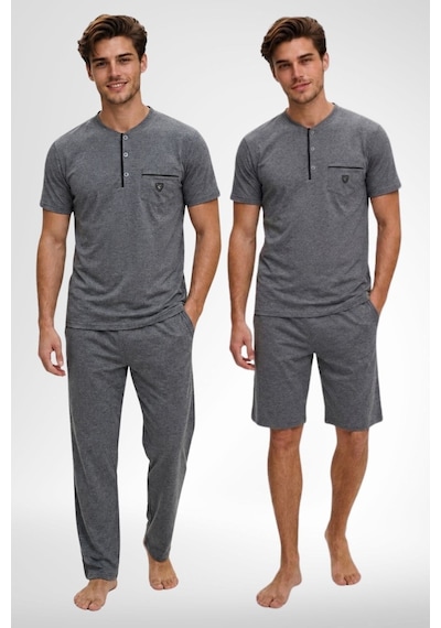 Mecit Pijama Mecit 4008 Füme %100 Pamuk 3'lü Büyük Beden Erkek Pijama Takımı