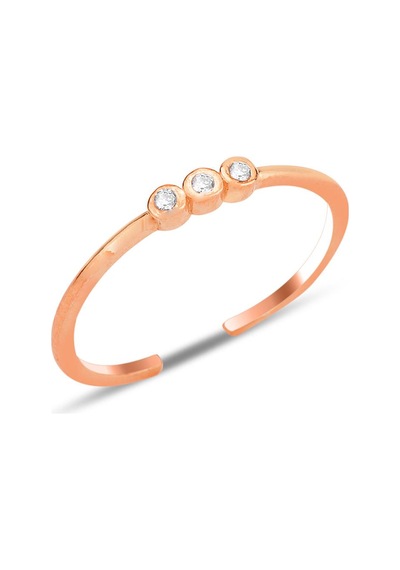 Gümüş Rose Zirkon Taşlı Alttan Ayarlanabilir Tria Yüzük