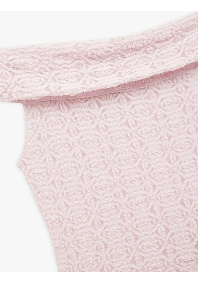Koton Yarı Transparan Kolsuz Slim Fit Madonna Yaka Dantel Bluz Pembe 5sak10575ek Gül