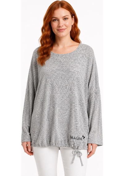 Neden Tekstil Kadın Gri Relaxed Fit Triko Detaylı Sweatshirt