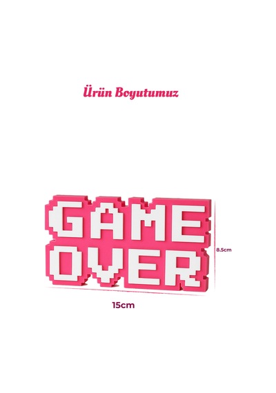 Retro Game Over Kabartmalı Dekoratif Obje - Pembe Masaüstü Ve Duvar Süsü Hediye