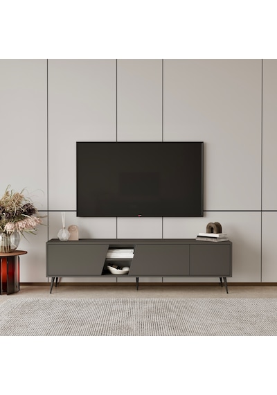 Roma 175 Cm Tv Ünitesi 100% Mdf Metal Ayak Gri
