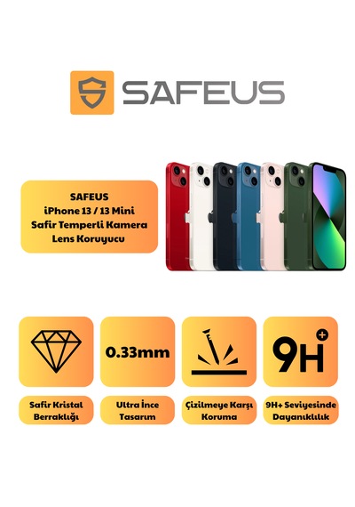 Safeus Safir Temperli Kamera Lens Koruyucu Apple Uyumlu iPhone 13 Ve Mini İle Mavi