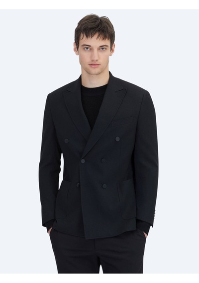 Kip Siyah Çizgili Comfort Fit Ceket Siyah