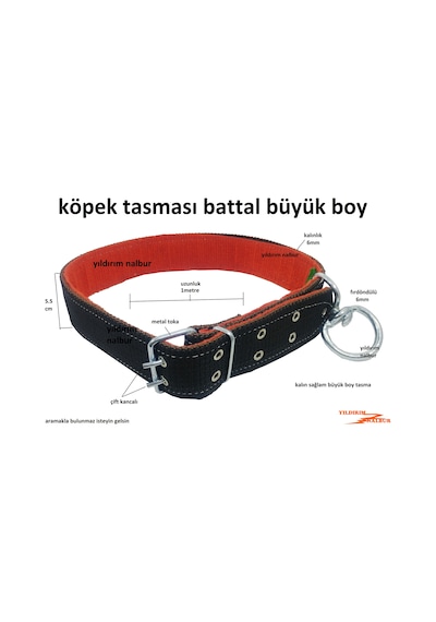 Büyük Ebat Battal Köpek Tasması 1mt Kalın Kangal Tasma Battal Çif