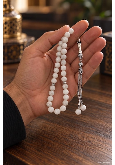 Tesbih Ay Taşı Malahit Doğaltaş 08 Mm 33 Lü Premium Kalite Özel Tasarım Erkek Tesbih Hediyelik