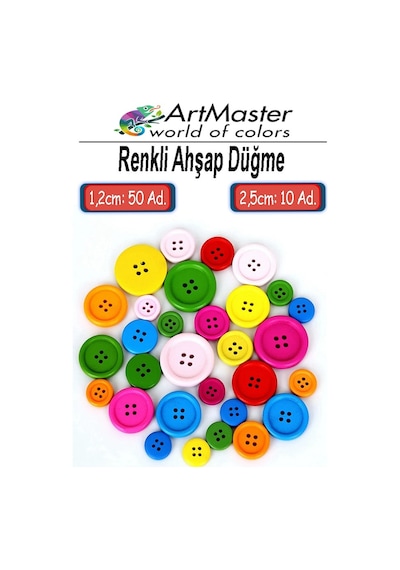 Renkli Ahşap Düğme 60 Adet 1 Paket Sanat Etkinlik Okul Kreş Anasınıfı 1.2cm 50 Adet 2.5cm 10 Adet Süsleme Düğmesi