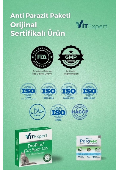 2'li Set Kedi İç Dış Bakım Tüm Kediler İçin Bitkisel 3 Damla Ve 2 Tablet Paketi
