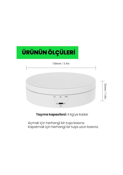 Upway Motorlu Şarjlı 360 İleri Geri Dönebilen Hız Ayarlı Ürün Gösteri Standı Beyaz