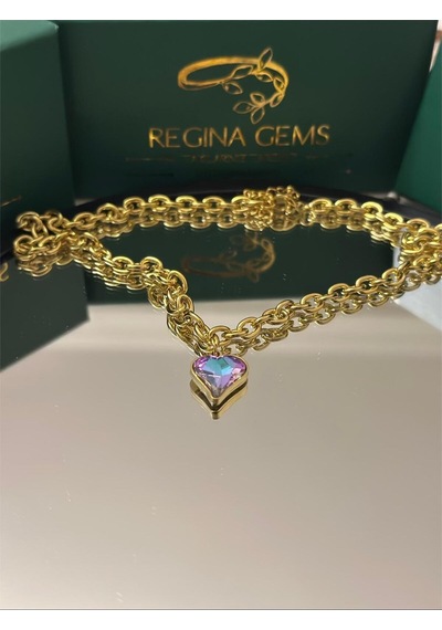 Dual Tone Heart Crystal Kolye Altın