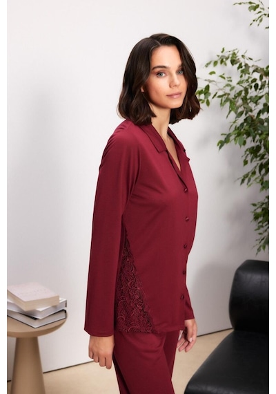 Pierre Cardin Bordo 6'lı Modal Gecelik Sabahlık Çeyiz Seti 5000 Bordo