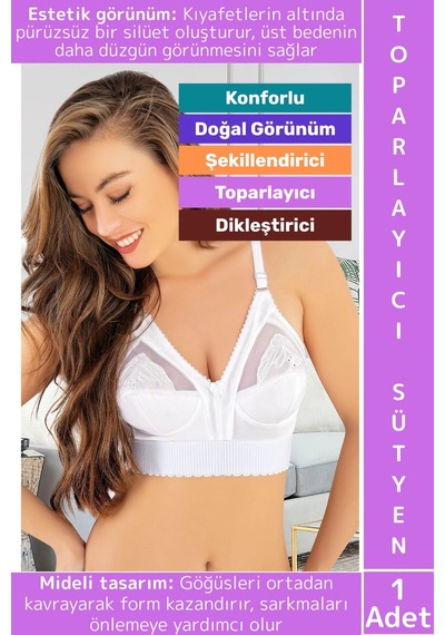 Wintoup İz İç Göstermez Meme Dikleştirici Şekillendirici Çok Şık Rahat Estetik Mideli Toparlayıcı Sütyen Beyaz