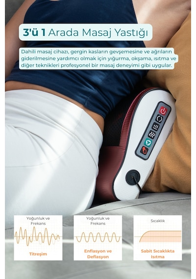 Mdsgroup Elektrikli Boyun Bel Sırt Ovmalı Isıtmalı Yoğurmalı Çok Amaçlı Masaj Yastığı/araç Çakmaklığı Dahil Çok Renkli