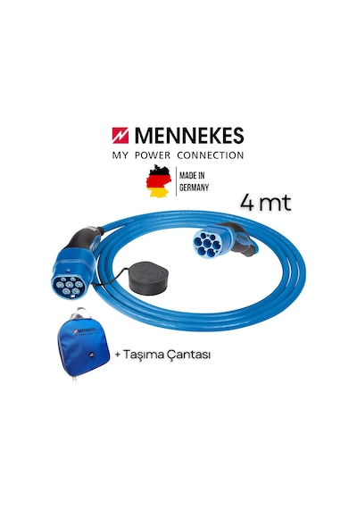 Mennekes 36213 22KW Tip2 4 M Elektrikli Araç Ara Şarj Kablosu