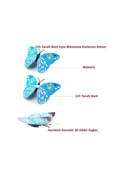 Çift Kanatlı Kelebek Özel Kelebekler Yeni Model 3D Duvar Ve Buzdo (413313668)