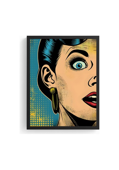 Doğal Ahşap Çerçeveli Pop Art Portre Tablo - Retro Mavi-sarı Huhu1887
