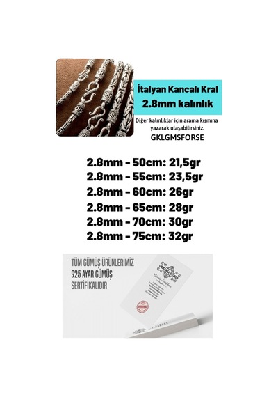 2.8mm Italyan Kancalı Kral Model 925 Ayar Gümüş Erkek Kolye Zincir 240079804