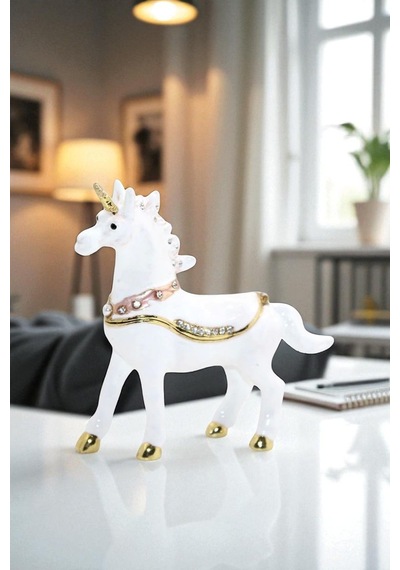 Kristal Taşlı Unicorn Figürü Dekoratif Obje