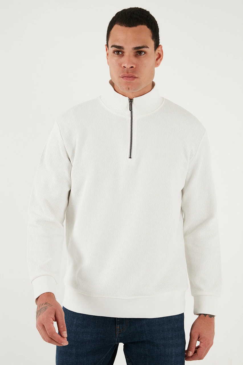 Buratti Pamuklu Regular Fit Yarım Fermuarlı Dik Yaka 2'Li Paket Erkek Sweat 5905716S2 Koyu Vizon-Ekru