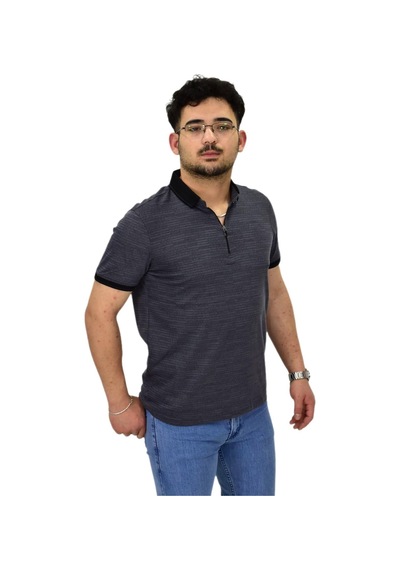 Erkek Polo Yaka Fermuarlı Merserize Jakarlı Tişört 7640 Bgl-st04537 Füme